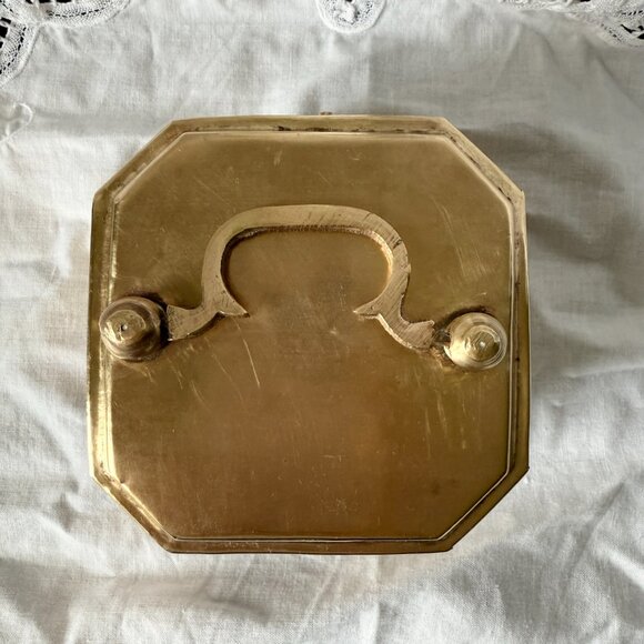 Vintage Solid Brass Trinket Box with Handle Small Storage / Keepsake Organizer - Picture 3 of 10